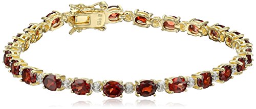 18k Yellow Gold Plated Sterling Silver Real Garnet and Diamond Accent Tennis Bracelet, 7.25″