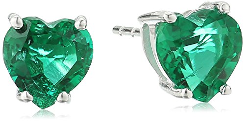 Amazon Assortment 10k White Gold Coronary heart Stud Earrings for Girls with Created Emerald Could Birthstone