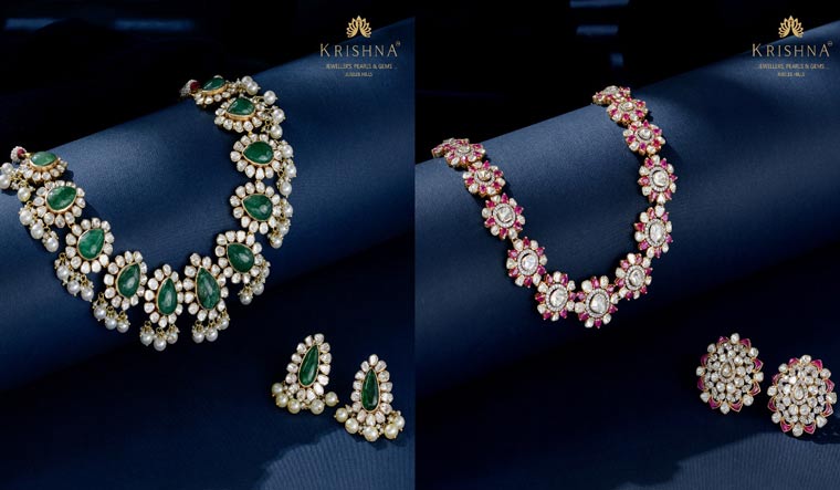 Craftsmen at Krishna Jewellers, Pearls and Gems supply jewelry designed elegantly with treasured stones