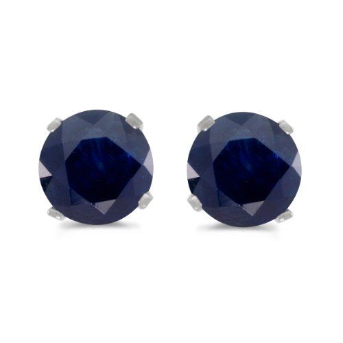 1 Carat Whole Weight Pure Spherical Sapphire Stud Earrings Set in 14k White Gold