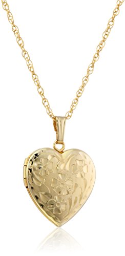 Amazon Assortment 14k Yellow Gold-Stuffed Engraved Flowers Coronary heart Locket, 18″