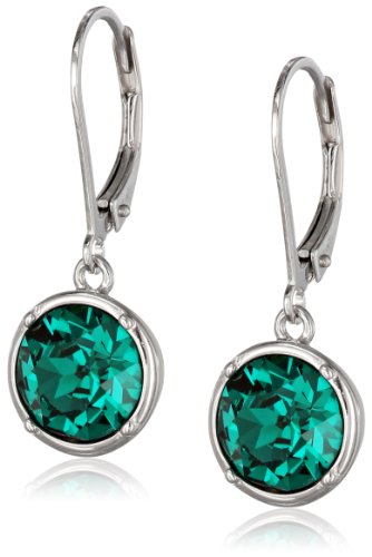 Sterling Silver Emerald Inexperienced Spherical Dangle Earrings Made with Swarovski Crystal