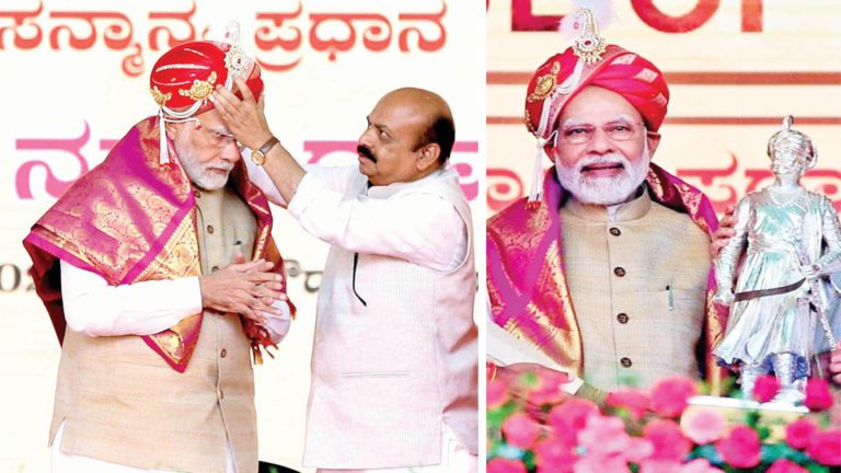 Crowds cheer as PM Modi wears Kempegowda-style Peta