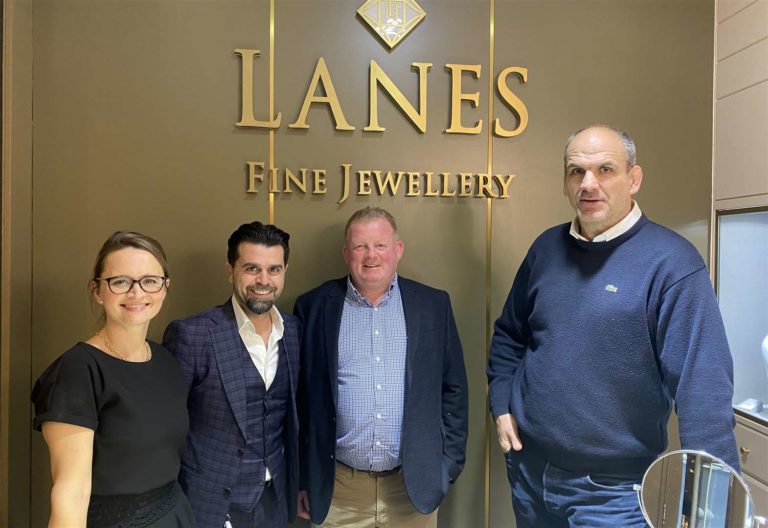 Former England Rugby gamers Martin Johnson and Dorian West attend launch of Lanes High quality Jewelry in Stamford