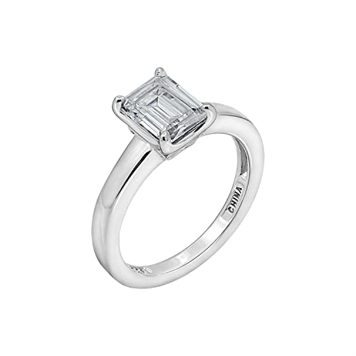 Amazon Assortment Platinum-Plated Silver Emerald-Minimize Solitaire Ring made with Infinite Parts Cubic Zirconia, Measurement 6