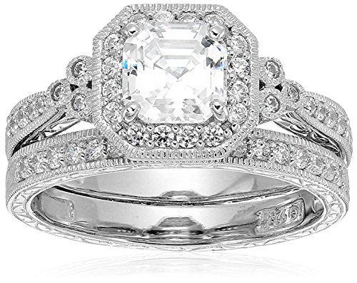 Amazon Assortment Platinum-Plated Sterling Silver Vintage Ring set with Asscher-Reduce Infinite Parts Cubic Zirconia, Dimension 6