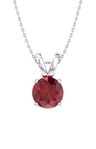 Diamondere Pure and Licensed Ruby Solitaire Necklace in 14k White Gold | 0.40 Carat Pendant with Chain