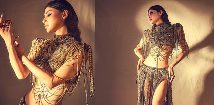 Mouni Roy sizzles in Golden Embellished Shirt