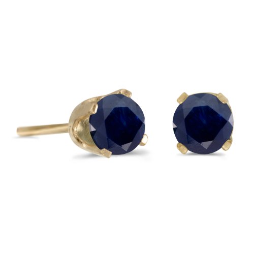 14k Yellow Gold 4 mm Spherical Sapphire Stud Earrings