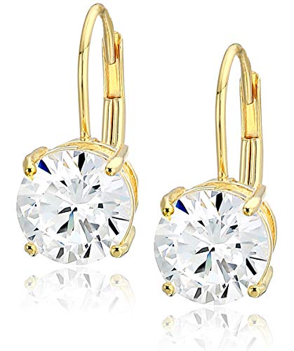 Amazon Necessities Yellow Gold Plated Sterling Silver Spherical Minimize Cubic Zirconia Leverback Earrings (7.5mm)