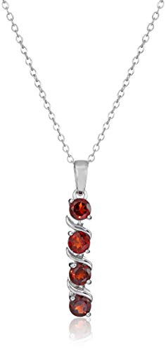 Sterling Silver Real Garnet Pendant Necklace, 18″