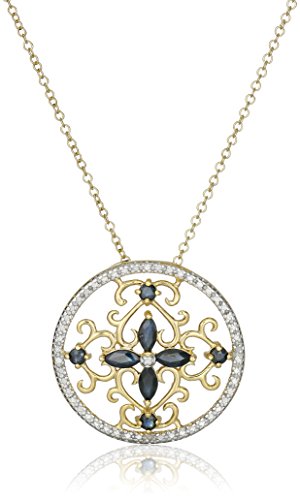 18K Yellow Gold-Plated .925 Sterling Silver Diamond-Accented Gemstone Floral Filigree Cross Spherical 1″ Pendant Necklace on 18″ Chain – Alternative of Birthstones (09 September – Pure Blue Sapphire)