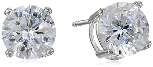 Amazon Necessities Platinum Plated Sterling Silver Spherical Minimize Cubic Zirconia Stud Earrings (5mm)