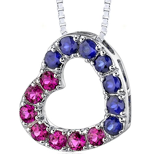 Peora Created Ruby and Created Blue Sapphire Coronary heart Pendant Necklace for Girls 925 Sterling Silver, 1 Carat whole Spherical Form, with 18 inch Chain