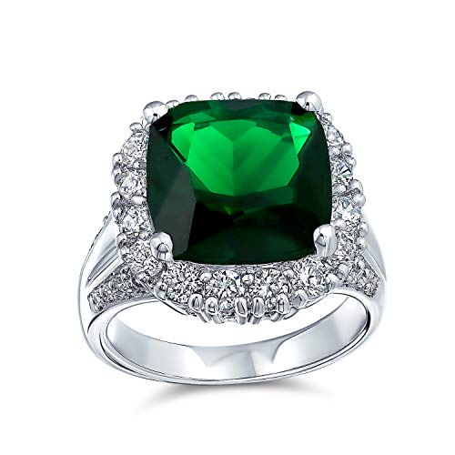 Personalize Giant Vogue Solitaire AAA Cubic Zirconia Pave CZ Cushion Reduce Simulated Emerald Inexperienced Classic Artwork Deco Model 7CTW Cocktail Assertion Ring For Girls Silver Plated Customizable