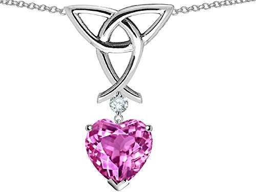 Star Ok Love Knot Pendant Necklace with Coronary heart Form 8mm Created Pink Sapphire Sterling Silver