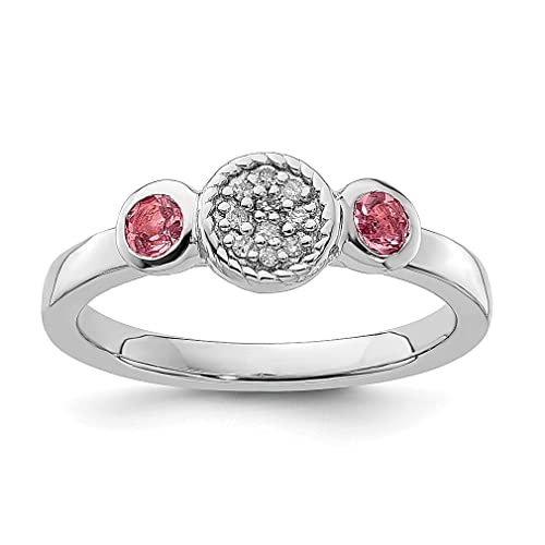 925 Sterling Silver Spherical Pink Tourm. Diamond Stackable Ring Stone Birthstone October Gemstone Tour Creat P Sapphire Fancy High-quality Jewellery For Girls Items For Her