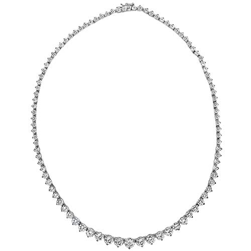 Amazon Assortment Platinum Plated Sterling Silver Riviera Necklace set with Graduated Spherical Reduce Infinite Components Cubic Zirconia (20.75 cttw), 17″