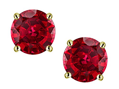 Star Okay Spherical 6mm Created Ruby Basic Screw Again Stud Earrings 14 kt Yellow Gold