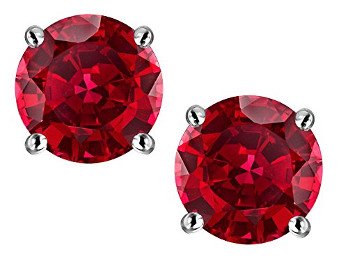 Star Okay Spherical 7mm Created Ruby Basic Screw Again Stud Earrings 14 kt White Gold