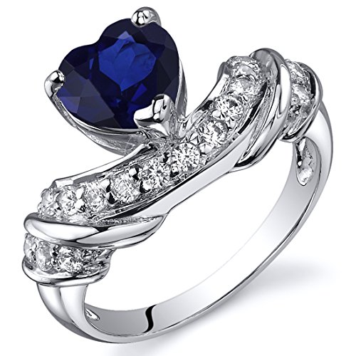 Peora Created Blue Sapphire Coronary heart Ring for Ladies in Sterling Silver, Assertion Solitaire Design, 2 Carats whole, Consolation Match, Dimension 7