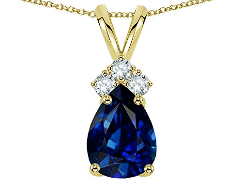 Star Ok Basic Pear Form 8x6mm Created Sapphire Rabbit Ear Pendant Necklace 14 kt White Gold