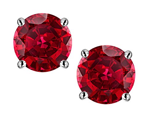 Star Ok Spherical 6mm Created Ruby Traditional Screw Again Stud Earrings 14 kt White Gold