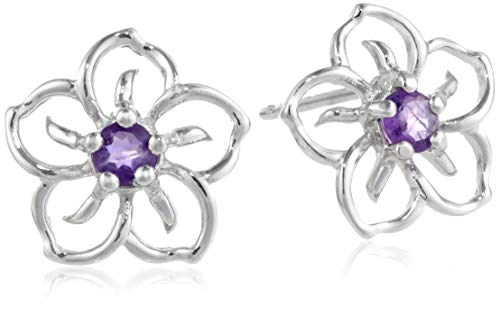 Sterling Silver Real African Amethyst Flower Stud Earrings