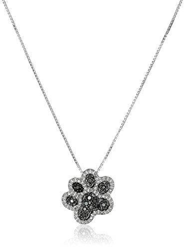 Amazon Assortment Sterling Silver Black and White Diamond Canine Paw Pendant Necklace (1/10 cttw), 18″