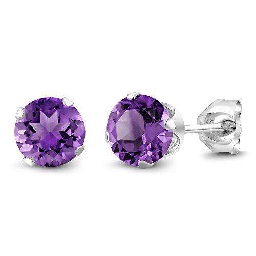 Gem Stone King 925 Sterling Silver Purple Amethyst Stud Earrings For Girls (1.50 Carat Whole Weight, Spherical 6MM)