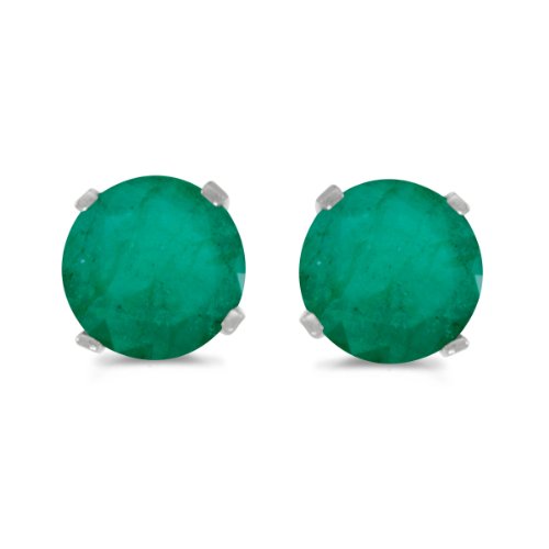 5 mm Pure Spherical Emerald Stud Earrings Set in 14k White Gold