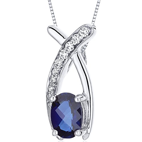 Peora Created Blue Sapphire Pendant Necklace 925 Sterling Silver, Open Infinity Solitaire, 1 Carat Oval 7x5mm with 18 inch Chain