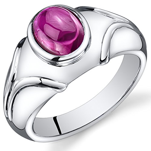 Peora Mens Created Ruby Cabochon Ring Sterling Silver 3.00 Carats Measurement 9