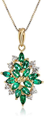 MORGAN & PAIGE 18K Yellow Gold-Plated 925 Sterling Silver Emerald Could Birthstone Diamond-Accented Cluster Pendant Necklace, 18″