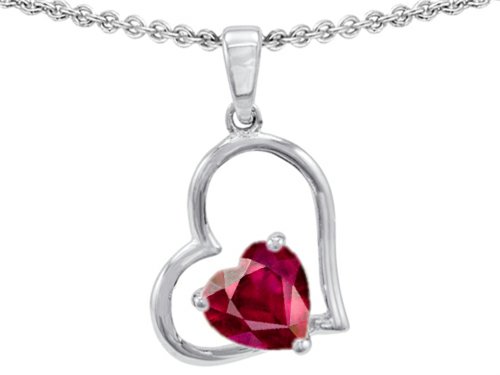 Star Ok 7mm Coronary heart Form Created Ruby Pendant Necklace Sterling Silver