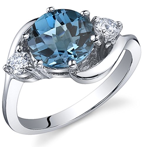 Peora London Blue Topaz 3-Stone Ring for Girls 925 Sterling Silver, Pure Gemstone, 2.25 Carats Spherical Form 8mm, Dimension 8