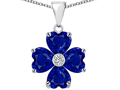 Star Okay 6mm Coronary heart Form Created Sapphire Fortunate Clover Pendant Necklace Sterling Silver