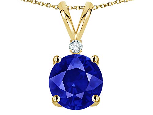 Star Ok Basic Spherical 7mm One Stone Created Sapphire Pendant Necklace 14 kt Yellow Gold