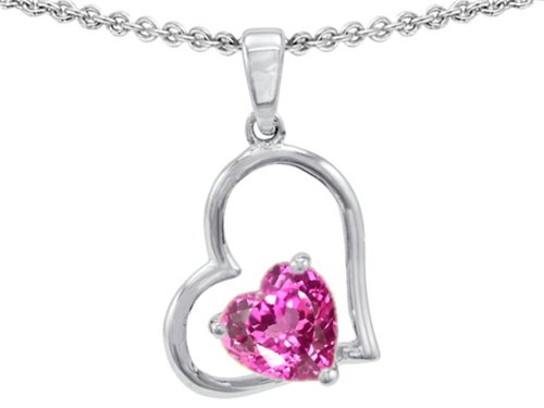 Star Okay 7mm Coronary heart Form Created Pink Sapphire Pendant Necklace Sterling Silver