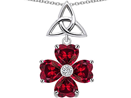 Star Ok Fortunate Shamrock Celtic Knot Made with Coronary heart 6mm Created Ruby Pendant Necklace Sterling Silver