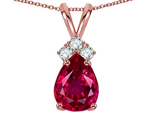 Star Ok Pear Form 8x6mm Created Ruby Rabbit Ear Pendant Necklace 14 kt White Gold