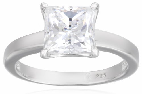 Amazon Assortment Platinum-plated Sterling Silver Princess-Reduce Solitaire Ring made with Infinite Components Cubic Zirconia (2 cttw), Measurement 6