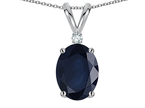 Star Okay Oval 7x5mm Real Sapphire Pendant Necklace 14 kt White Gold