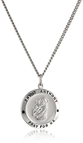 Amazon Assortment womens Sterling Silver Spherical Saint Anthony Pendant Necklace with Rhodium Plated Stainless Metal Chain, 20″