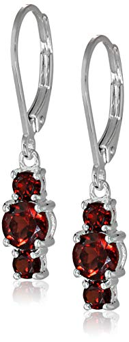 Amazon Necessities Sterling Silver Real Garnet 5mm and 3mm Three Stone January Birthstone Leverback Dangle Earrings (beforehand Amazon Assortment)