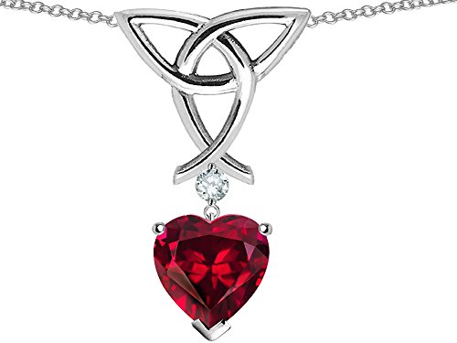 Star Ok Love Knot Pendant Necklace with Coronary heart Form 8mm Created Ruby Sterling Silver