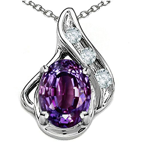 Star Ok Oval 7x5mm Simulated Alexandrite Drop Pendant Necklace 14 kt White Gold