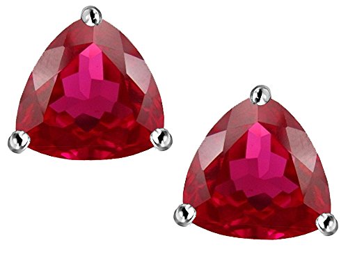 Star Okay Trillion 7mm Created Ruby Earrings Studs Sterling Silver