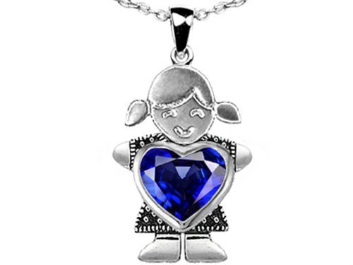 Star Ok Lady Holding 8mm Mom Coronary heart September Start Month Pendant Necklace with Created Sapphire