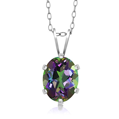 Gem Stone King 925 Sterling Silver Inexperienced Mystic Topaz Gemstone Pendant Necklace (1.35 Cttw, Oval 8X6MM, With 18 Inch Silver Chain)